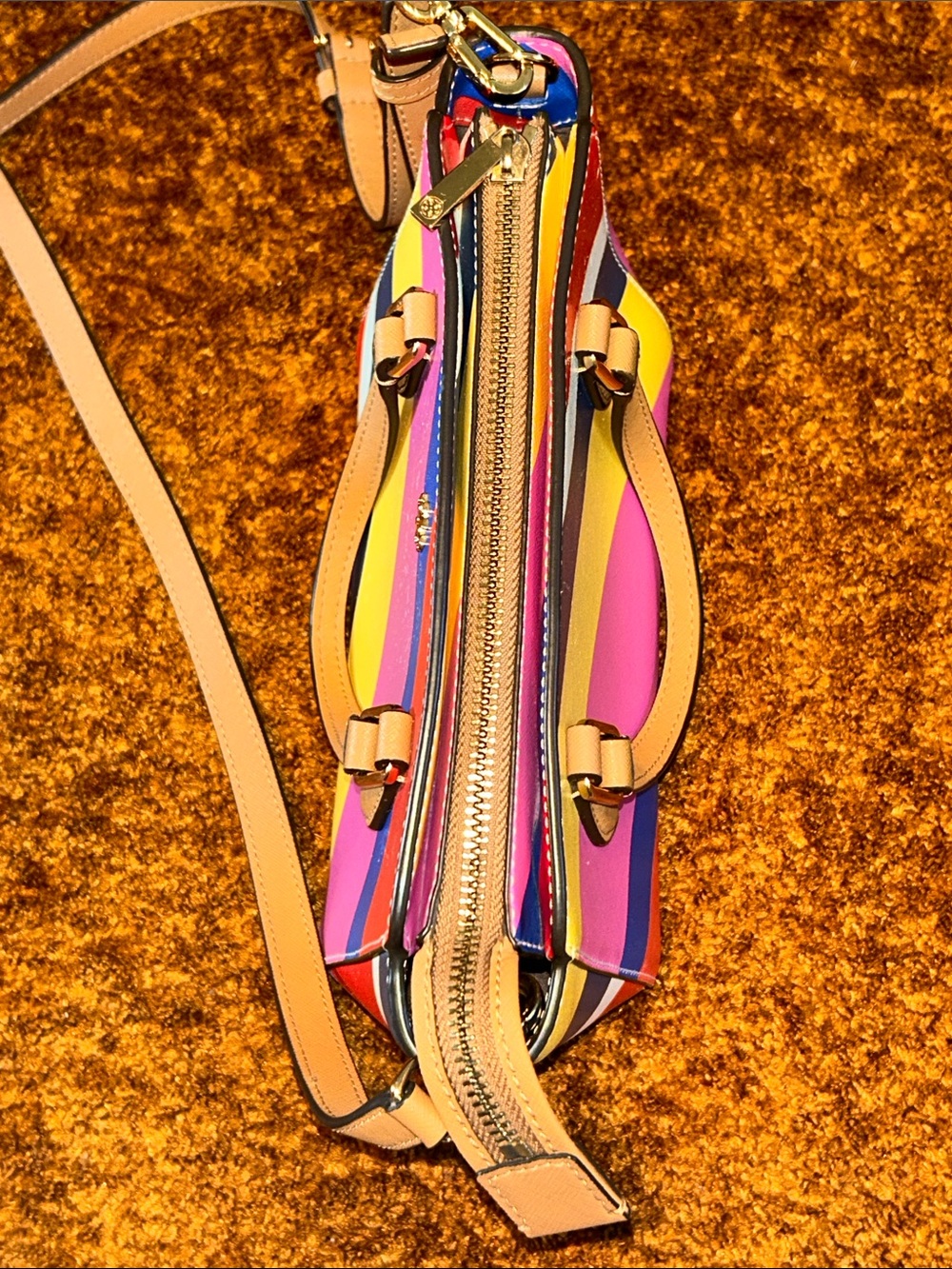 Tory Burch Pink, Red, Blue & White Colorblock Crossbody Satchel - Picture 6 of 12